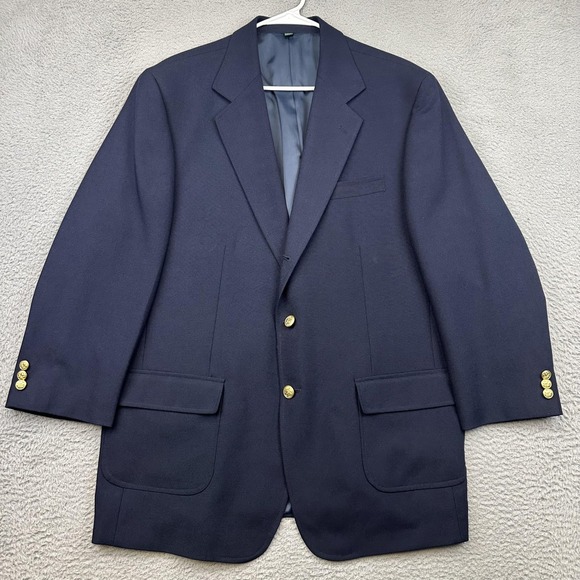 Orvis Blazer Mens 44R Navy Wool Blend 3 Button Gold Buttons‎ Three Roll Two